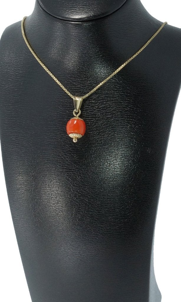 Bloedkoraal fraai antieke 14k ketting hanger goud vintage, Ophalen of Verzenden, Goud, Hanger, Met edelsteen