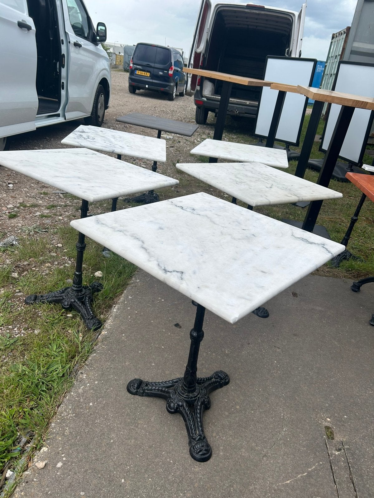 5 x marmeren tafel met gietijzeren onderstel, Ophalen of Verzenden, Zo goed als nieuw, Rechthoekig, 75 cm of meer