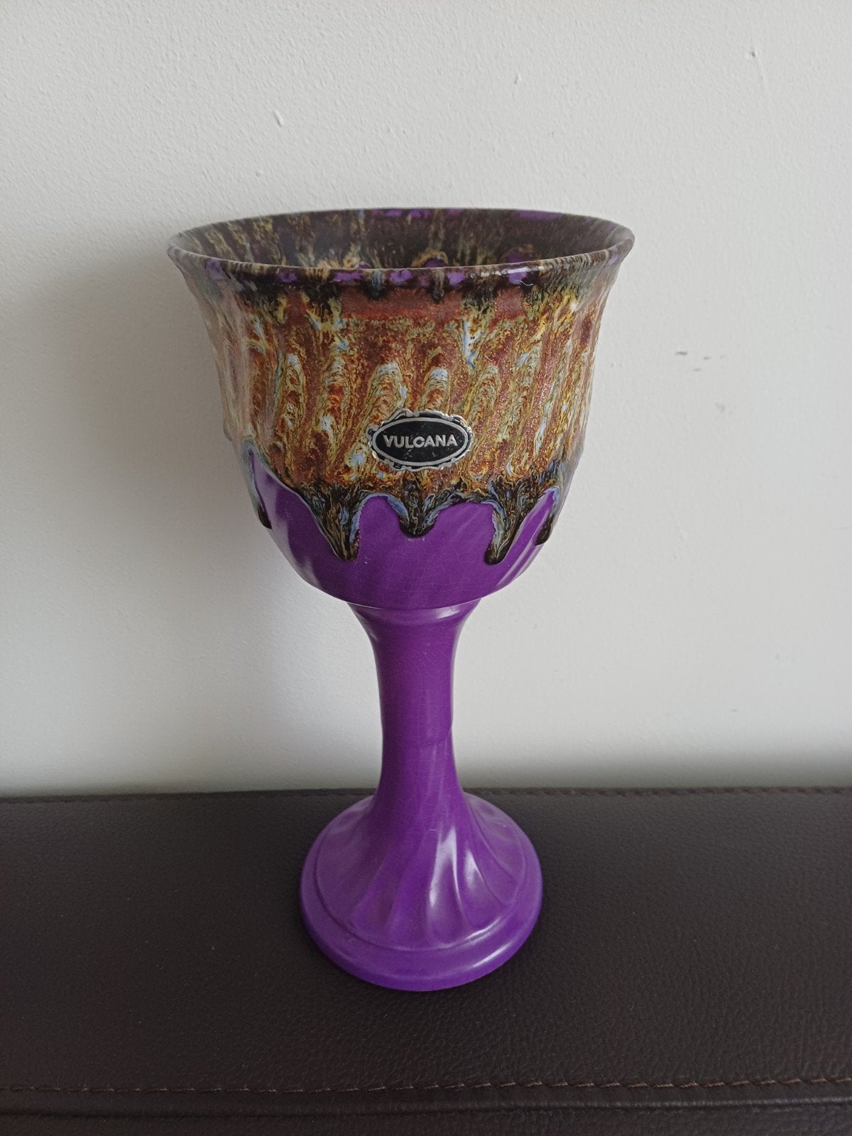 Duitse retro keramiek bloempot, paars, lava effect, 1975, Ophalen of Verzenden
