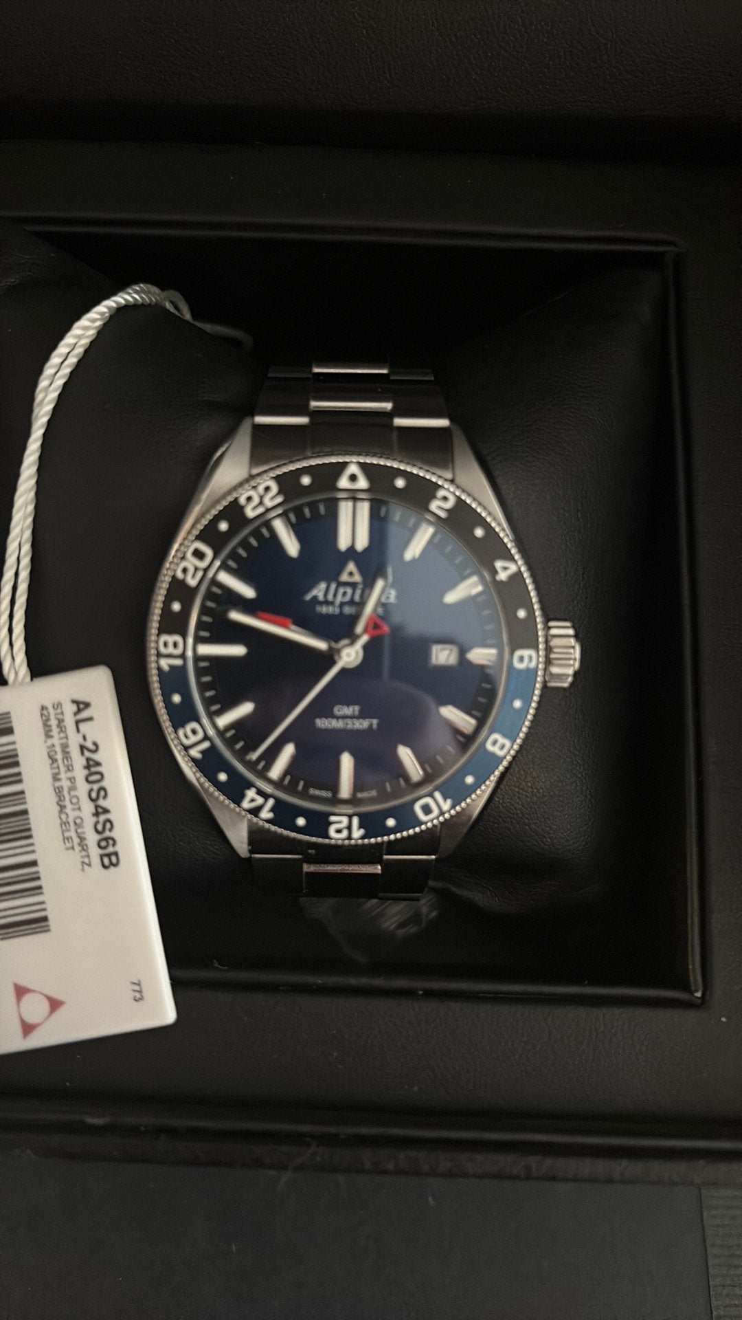 Alpina Alpiner 4 GMT 42mm Quartz - Perfecte staat, met doos, Overige merken, Staal, Polshorloge, Ophalen of Verzenden