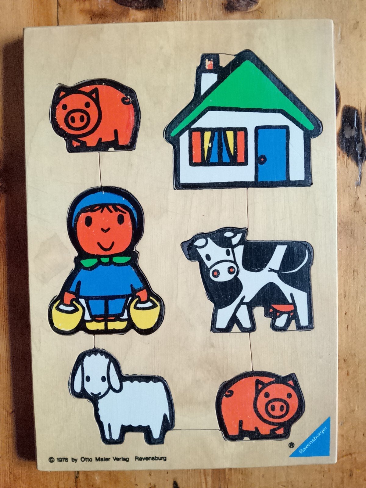 Ravensburger houten puzzel Boerderij (1976), 2 tot 4 jaar, Gebruikt, Ophalen of Verzenden, Van hout
