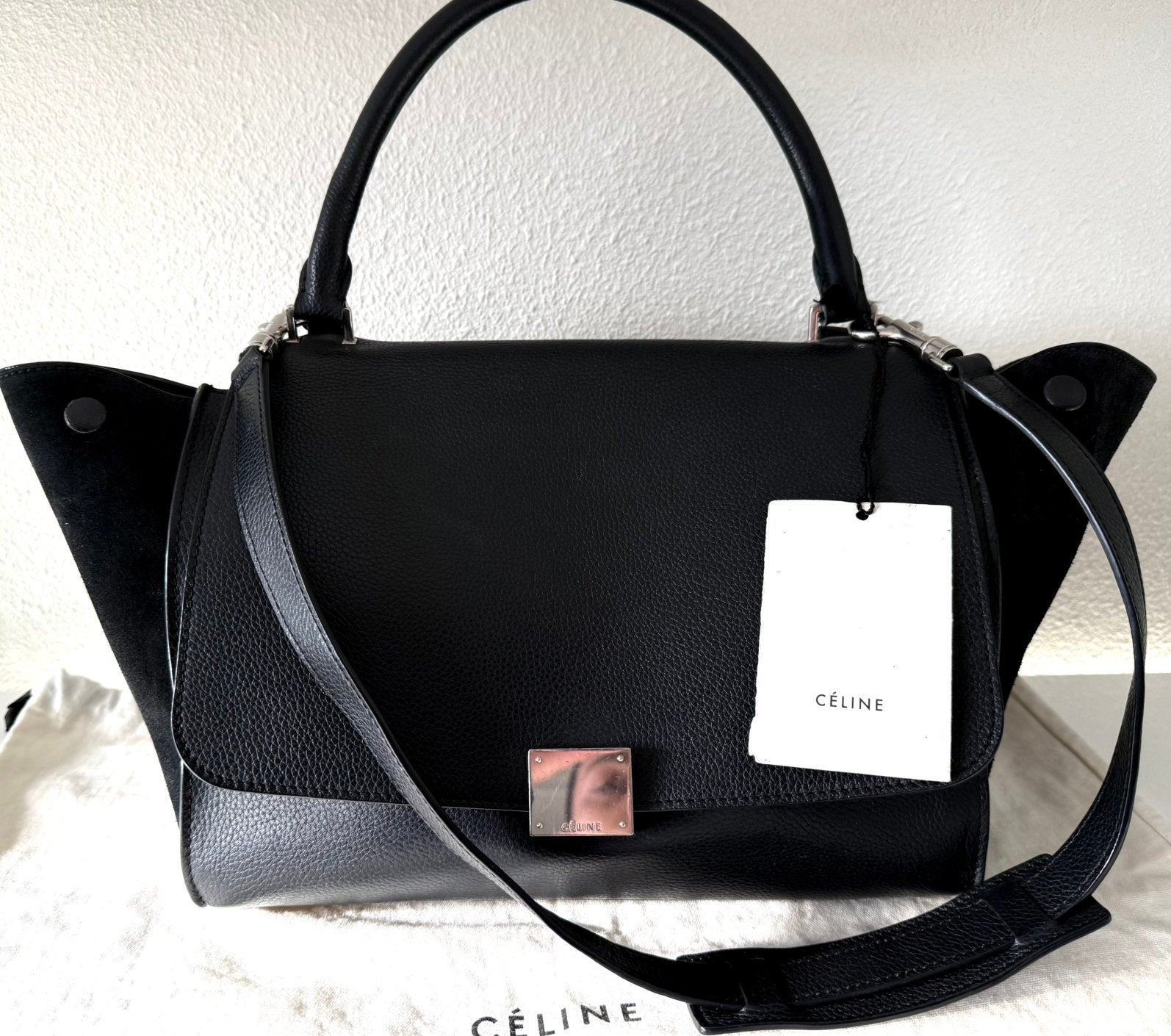 CÉLINE LEREN TRAPEZE BAG, ZWART (NEW €1.900) 💖💖💖, Ophalen of Verzenden, Zo goed als nieuw, Zwart, Handtas
