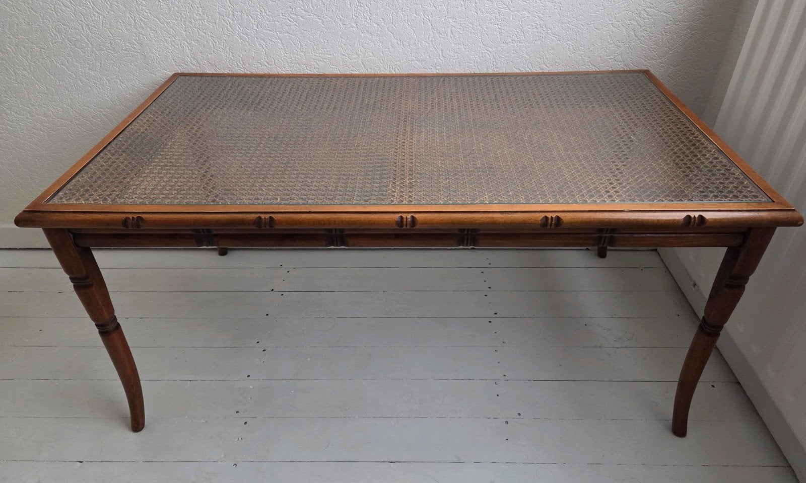 Vintage bamboe/rotan salontafel met glasplaat, Ophalen, Vintage, Bohemian, Retro, Overige houtsoorten, Zo goed als nieuw