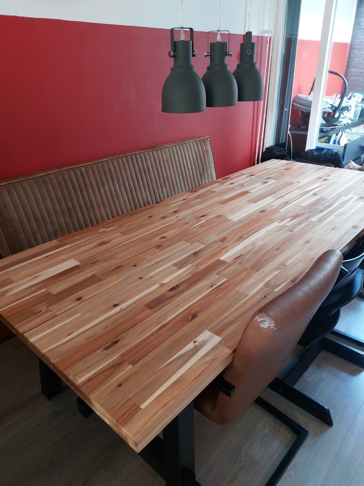 IKEA SKOGSTA eettafel met eettafelbankje, Ophalen, Gebruikt, 100 tot 150 cm, 200 cm of meer