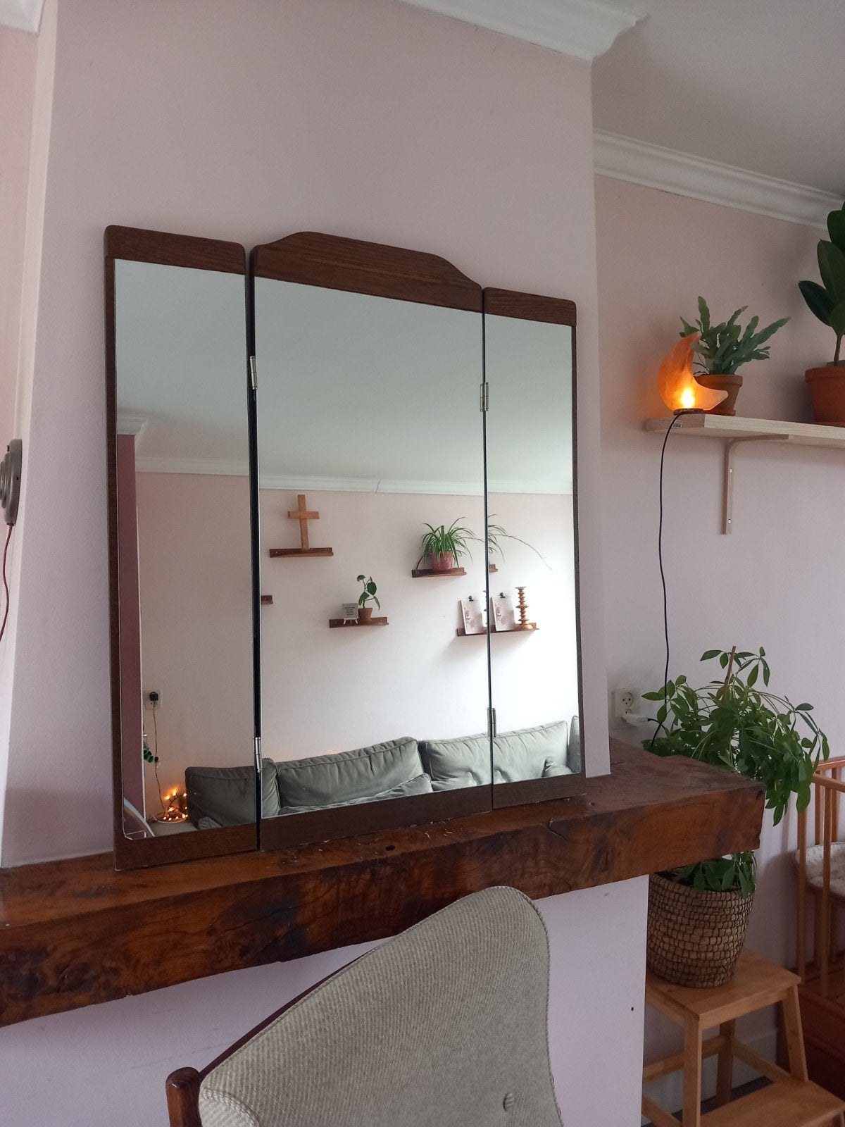 Vintage spiegel met houten frame, Huis en Inrichting, Ophalen, Gebruikt