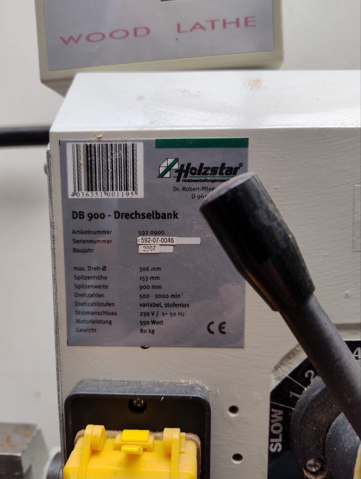 Holzstar DB 900 Houtdraaibank met accessoires, Ophalen, Gebruikt, Houtdraaibank, 500 tot 1000 mm