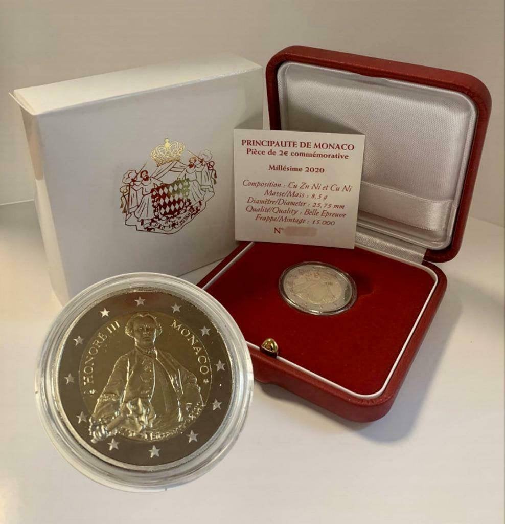 2 Euro Monaco 2020 - Honore III - Doosje + Cert. - PROOF, Verzenden, Monaco, 2 euro, Losse munt