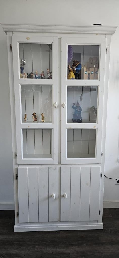 Witte vitrinekast - landelijke stijl, Huis en Inrichting, Kasten | Buffetkasten, Ophalen, Gebruikt, 200 cm of meer, 50 tot 100 cm