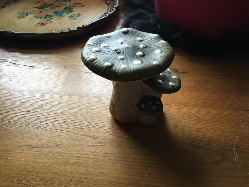 Leuke kleine aardewek paddestoel, groen met wit, Ophalen of Verzenden, Zo goed als nieuw, Dier
