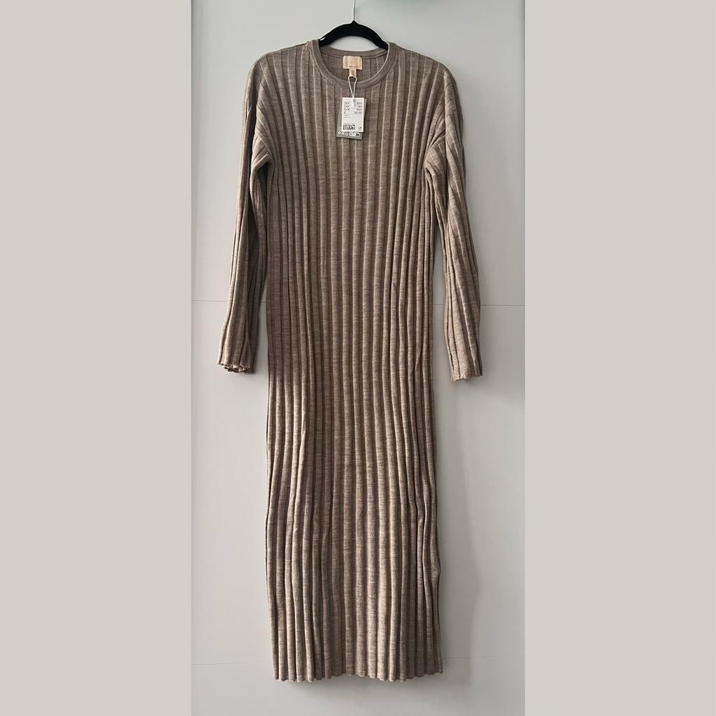 H&M premium lange jurk van 100% Merinoswol - maat S nieuw, Kleding | Dames, Beige, Nieuw, Ophalen of Verzenden, Maat 36 (S)