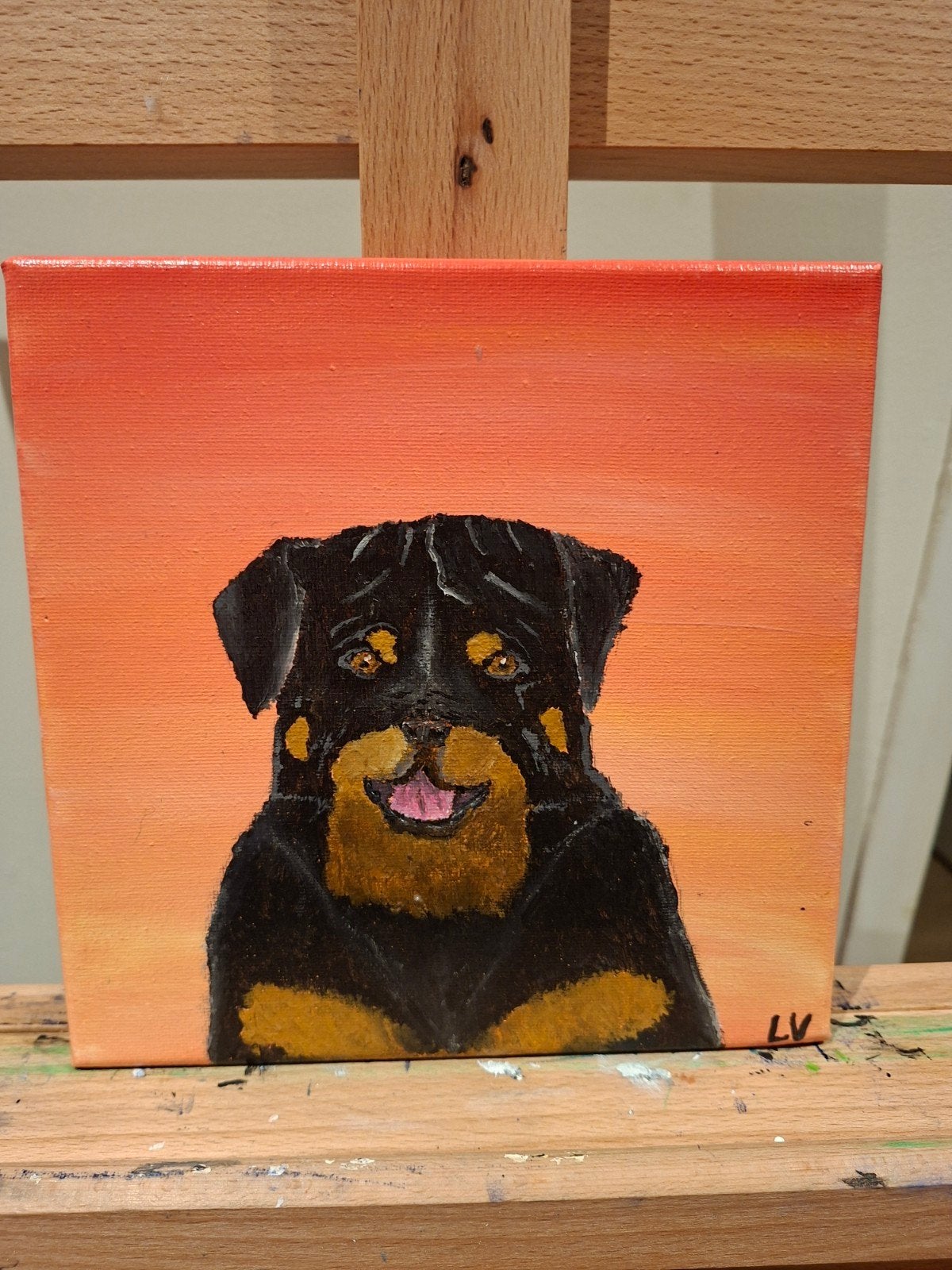 Schilderij Rottweiler puppy - 20x20 cm, Ophalen of Verzenden