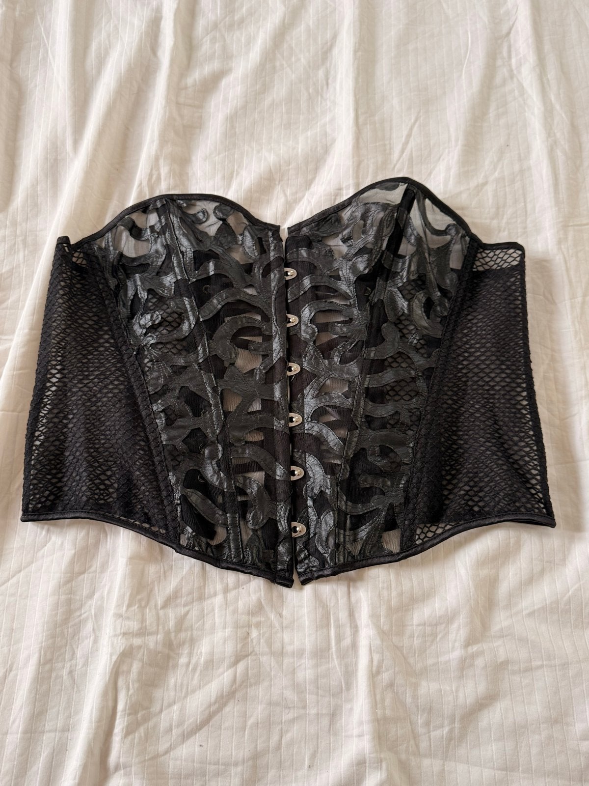 Zwart kanten korset met vetersluiting XL, Ophalen of Verzenden, Zwart, Body of Korset