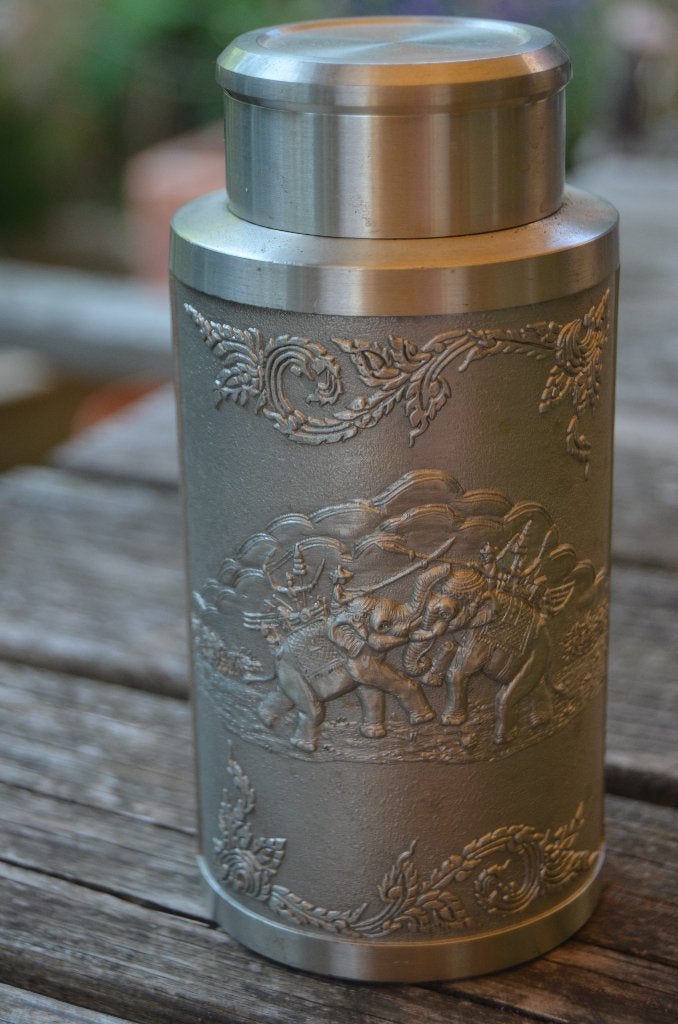 Thaise thermoskan, fraai gedecoreerd met olifanten, Zilver, Reliëf, 13 cm, Overige typen