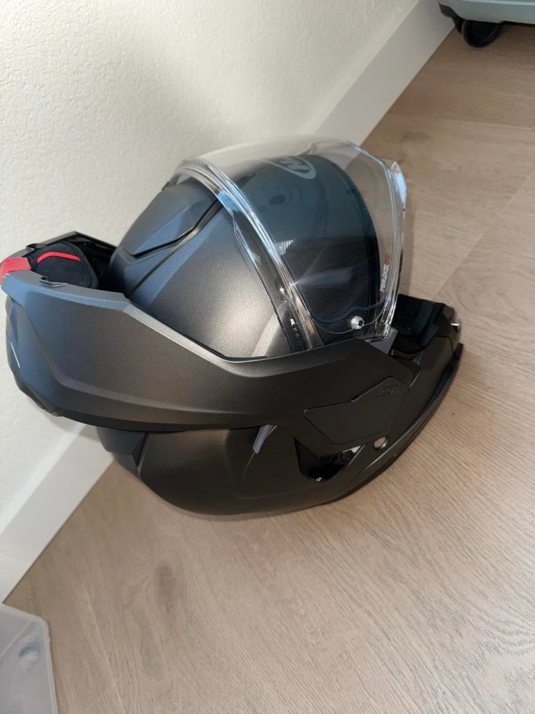 HJC i100 Systeemhelm - Mat Grijs - Nieuwstaat, Motoren, Ophalen of Verzenden, Tweedehands, Systeemhelm, HJC