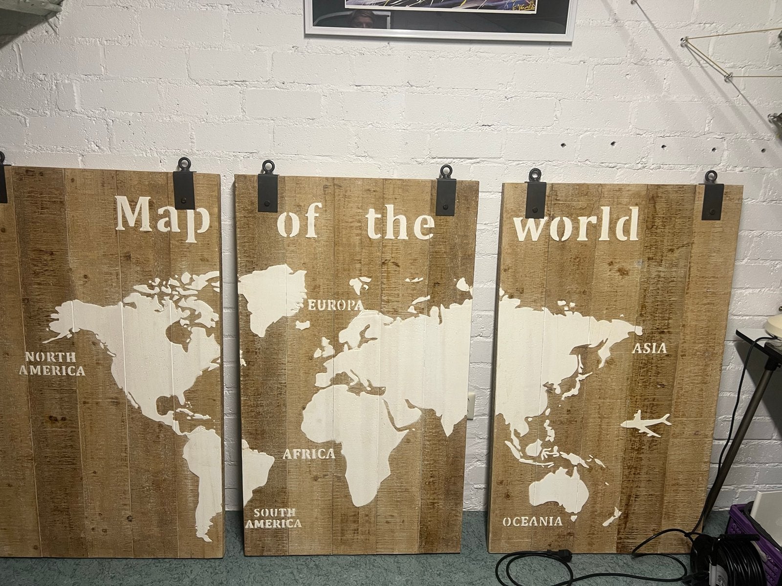 3-luik Wereldkaart Wanddecoratie - Zo goed als nieuw, Ophalen of Verzenden, Zo goed als nieuw, Hout, Wandbord of Wandpaneel
