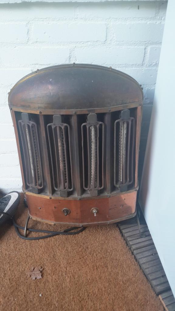 Antieke koperen elektrische kachel - Decoratief, Ophalen of Verzenden