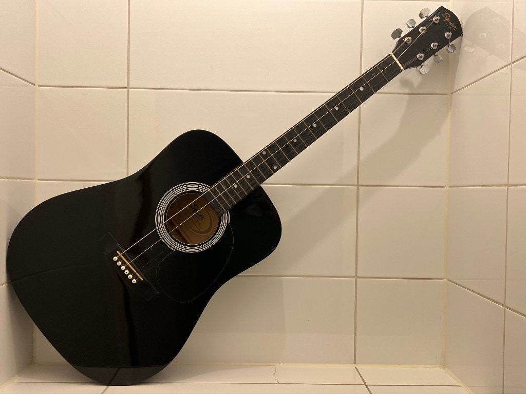 Squier by Fender SA-105 Zwart, Ophalen, Gebruikt, Western- of Steelstringgitaar