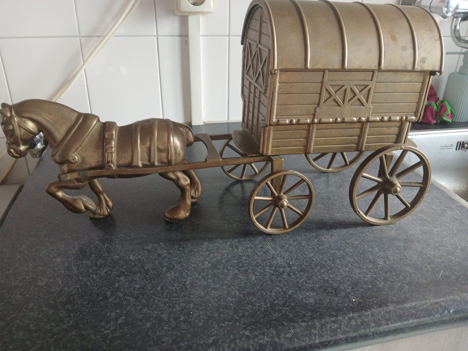 Antieke koper  paard en wagen decoratie, Ophalen of Verzenden, Koper