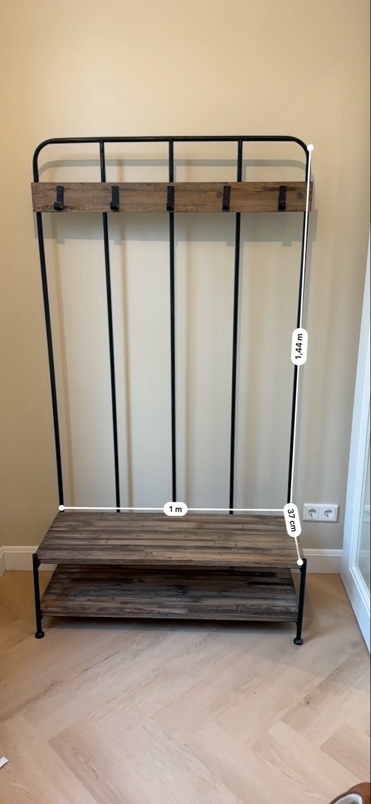 Industriële kapstok met bankje en schoenenrek, Ophalen, Gebruikt, 100 tot 150 cm, Metaal