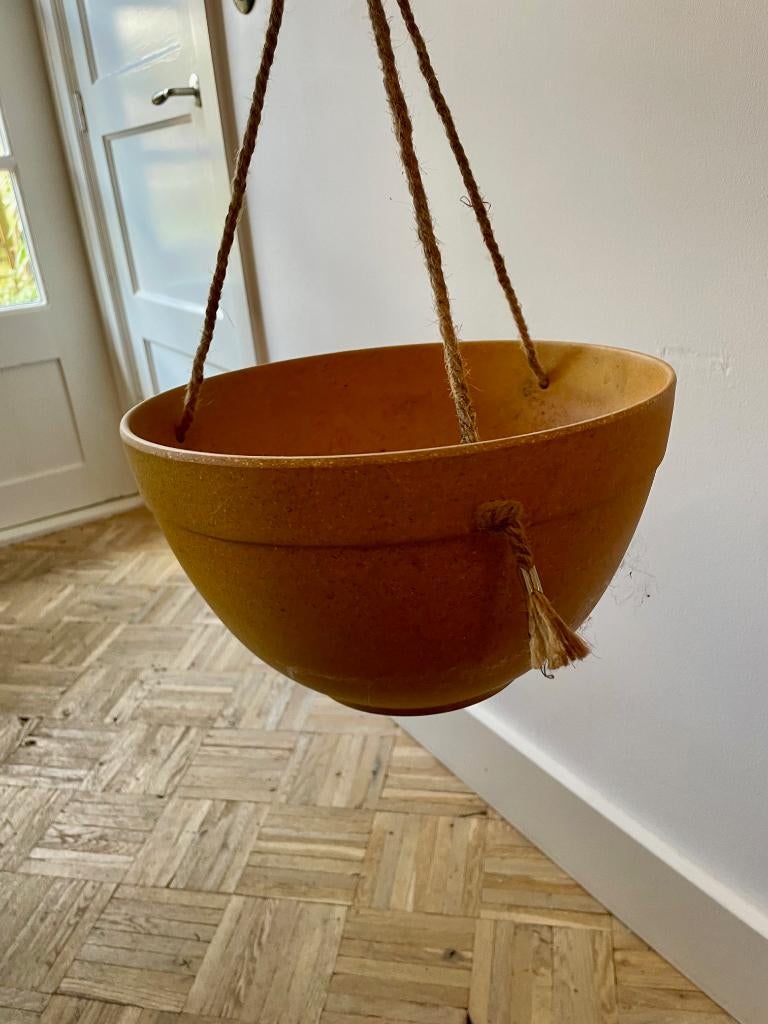 Hang plantenpot / bloempot – geel, Kunststof, Gebruikt, Rond, Minder dan 40 cm