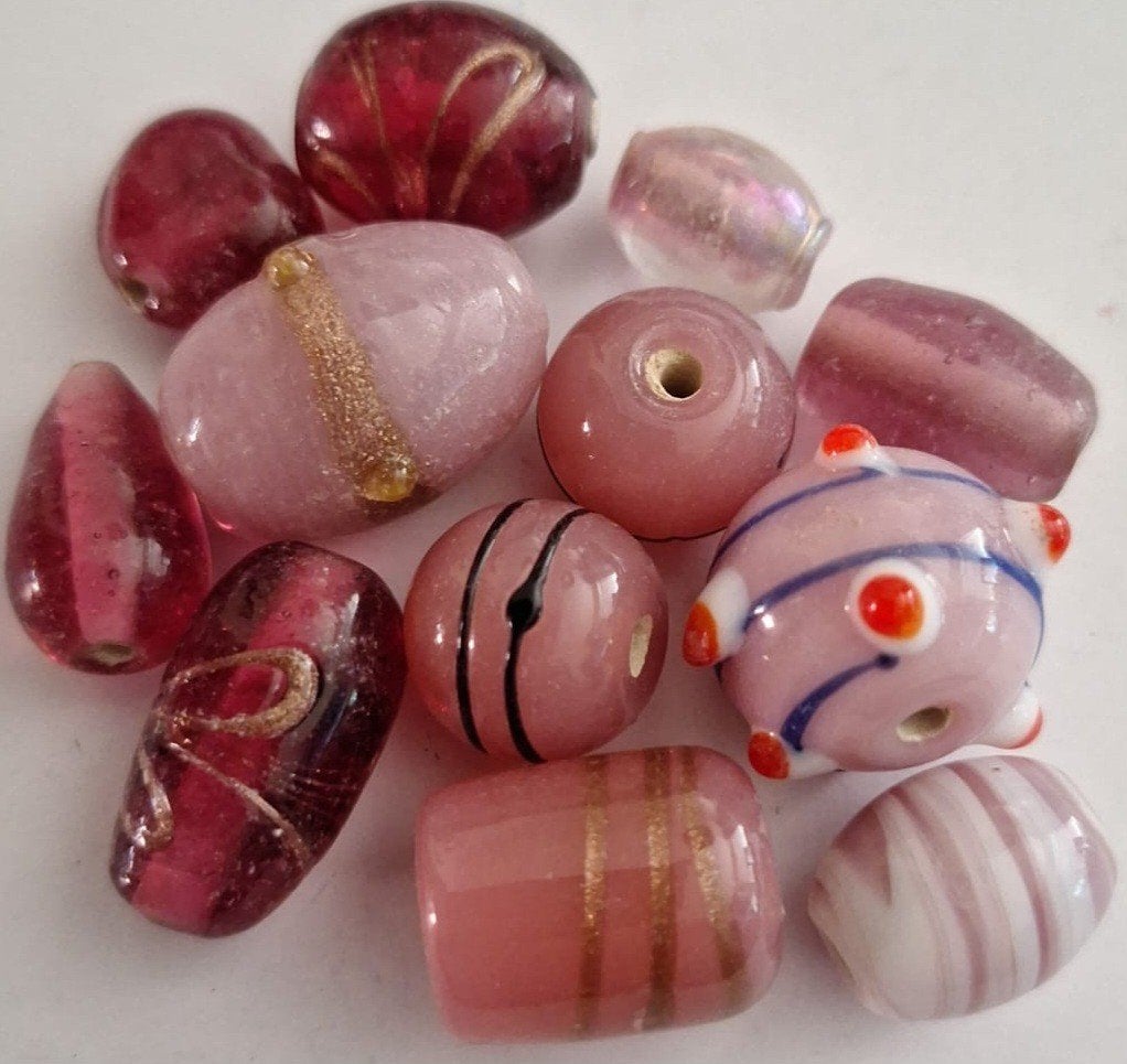 Roze lampwork en glas kralen 1-2 cm n, Verzenden, Nieuw, Kraal