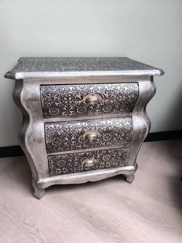 Barok ladekast zilverkleurig met zwart, Huis en Inrichting, Kasten | Ladekasten, Ophalen, Gebruikt, 50 tot 100 cm, 3 of 4 laden