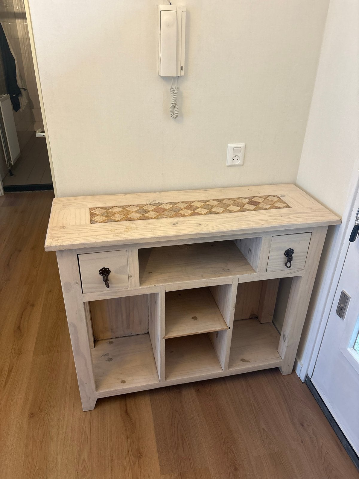 Handgemaakt Dressoir/Sidetable van Hout en Steen, Huis en Inrichting, Kasten | Dressoirs, Ophalen, Gebruikt, 100 tot 150 cm, 25 tot 50 cm