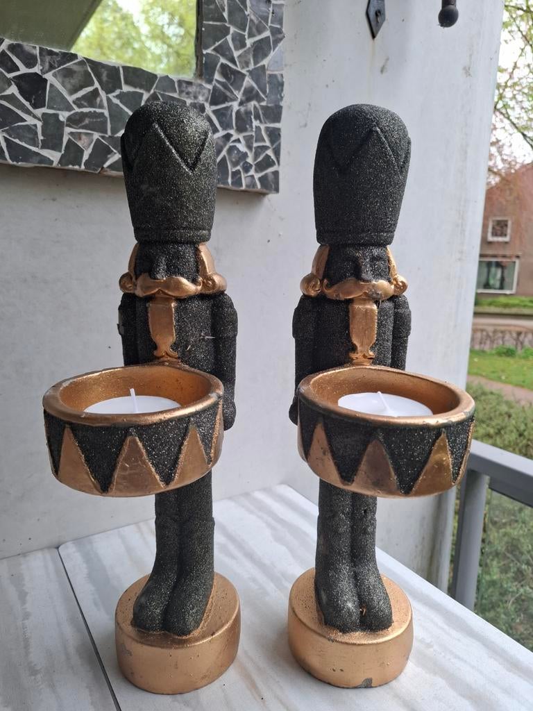 Set van 2 Notenkraker Kaars kandelaars - Zwart/Goud, Overige materialen, Overige kleuren, Ophalen of Verzenden, Zo goed als nieuw