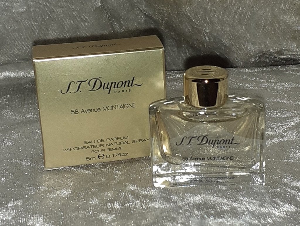 Volle parfum mini S.T Dupont 58 avenue woman + doosje, Ophalen of Verzenden, Zo goed als nieuw, Miniatuur, Gevuld
