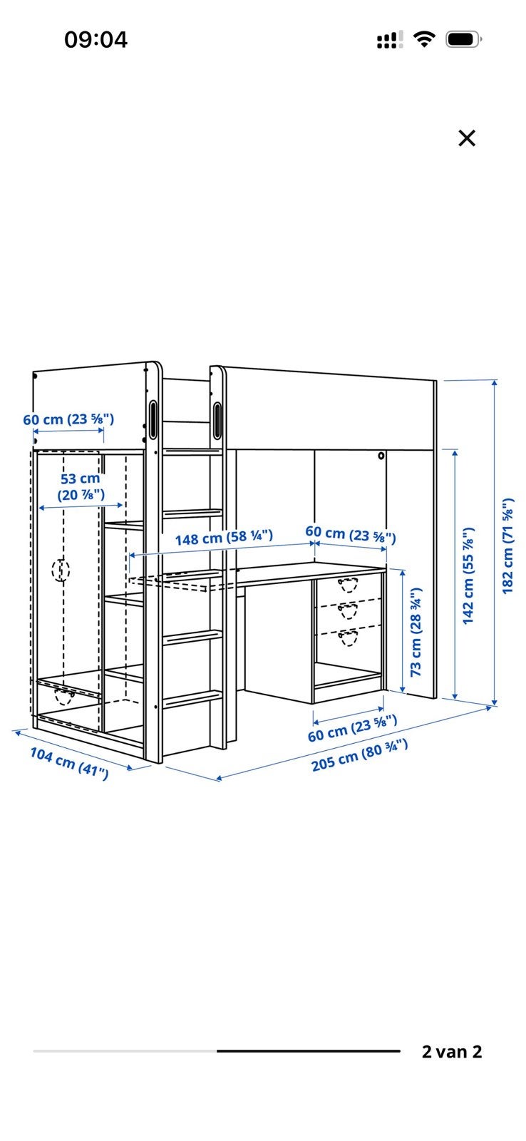 Hoogslaper met bureau en opbergruimte, Huis en Inrichting, Ophalen, Gebruikt, Eenpersoons, 200 cm