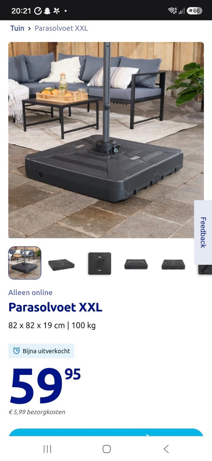 Action Parasolvoet XXL 82x82x19 cm - 100 kg, Ophalen of Verzenden, Minder dan 1 meter, Parasolvoet