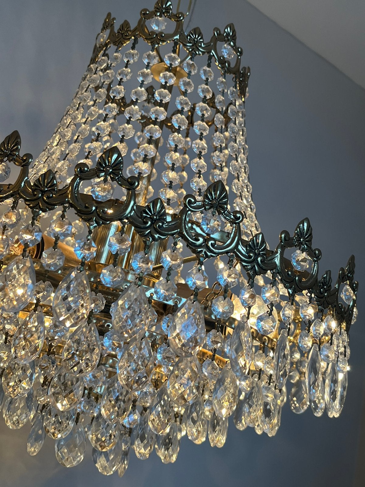 zakkroonluchter kristal kroonluchter hanglamp vintage goud, Huis en Inrichting, Baak, Ophalen of Verzenden, Zo goed als nieuw