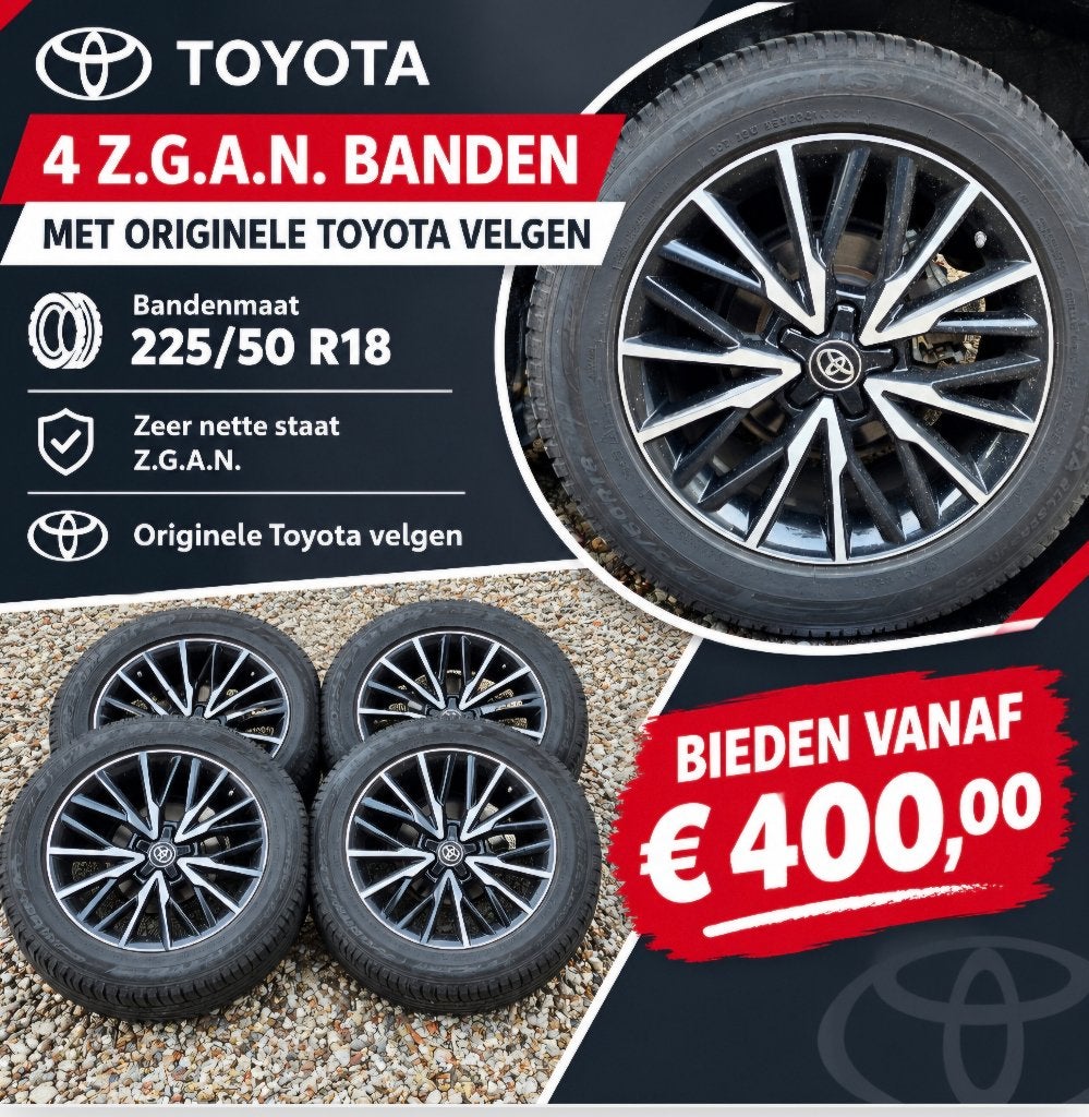 4 Z.G.A.N. Toyota banden met originele velgen - 225/50 R18, Ophalen, 18 inch, Banden en Velgen, Nieuw