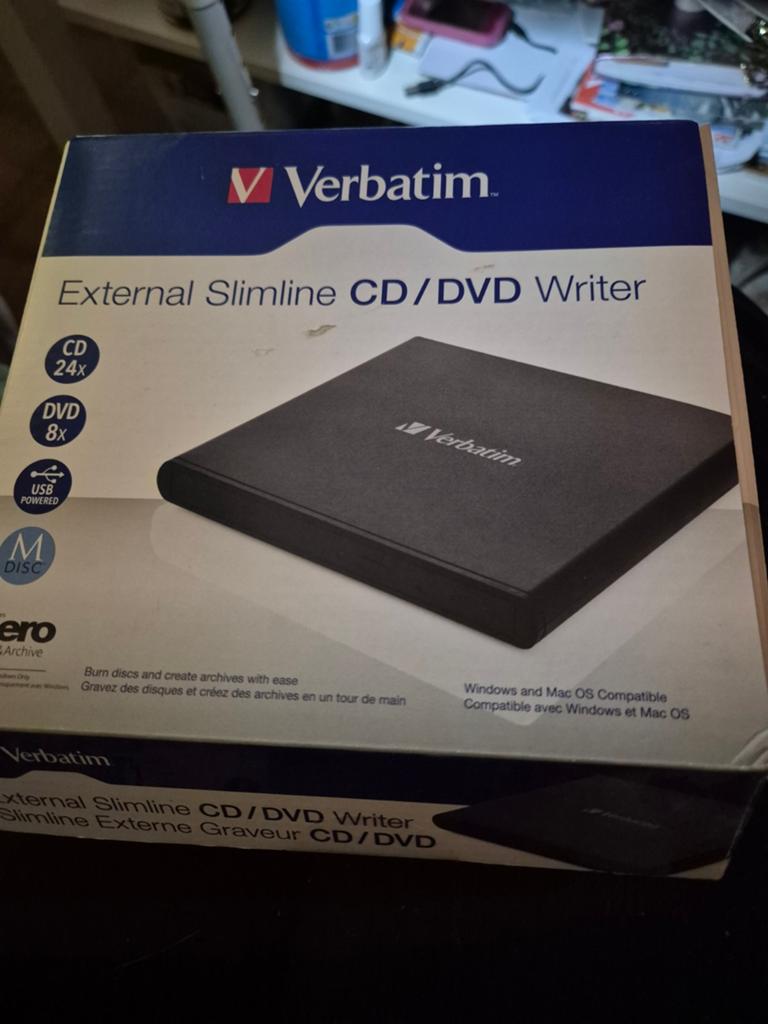 Verbatim Externe Slimline CD/DVD Brander, Computers en Software, Optische drives, Zo goed als nieuw, Extern, MacOS, Windows, Cd