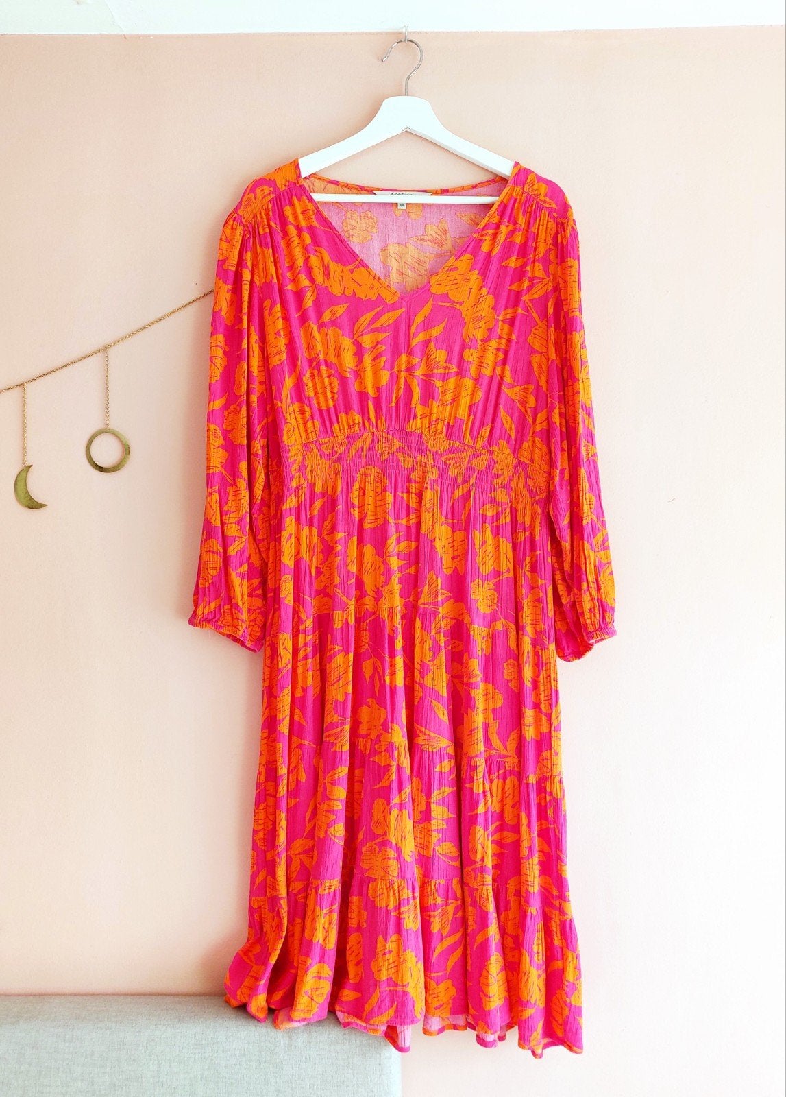 Miljuschka by Wehkamp Maxi Jurk Roze Oranje Bloemen Maat 44, Kleding | Dames, Verzenden, Maat 42/44 (L), Miljuschka by Wehkamp
