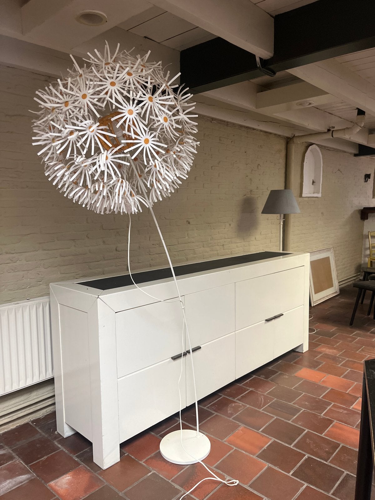 Moderne vloerlamp 'Paardenbloem' - Wit, Kunststof, Gebruikt, 150 tot 200 cm, E27 (groot)