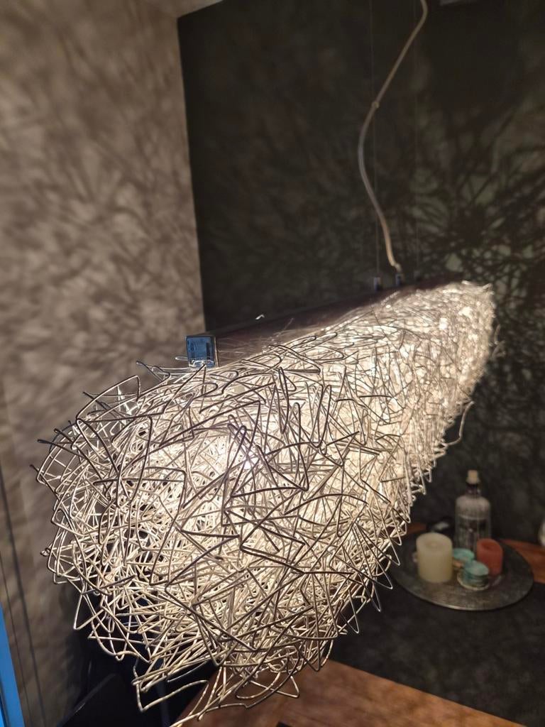 Moderne design eettafel lamp - uniek draadwerk, Huis en Inrichting, Lampen | Hanglampen, Ophalen, Zo goed als nieuw, Metaal, Minder dan 50 cm