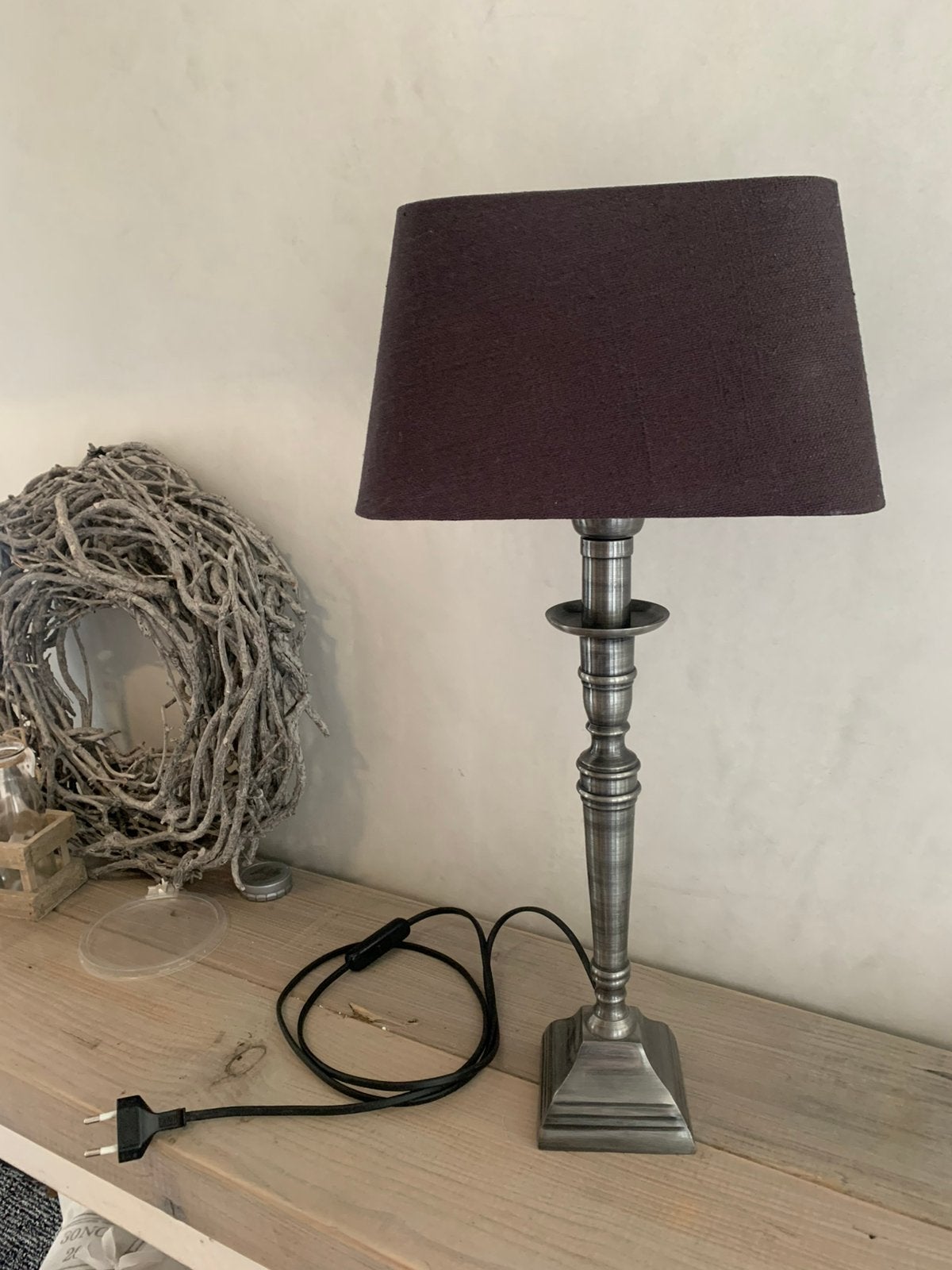 Tafellamp lamp kleur antiek tin zilver met 2 kappen, Ophalen of Verzenden, Zo goed als nieuw