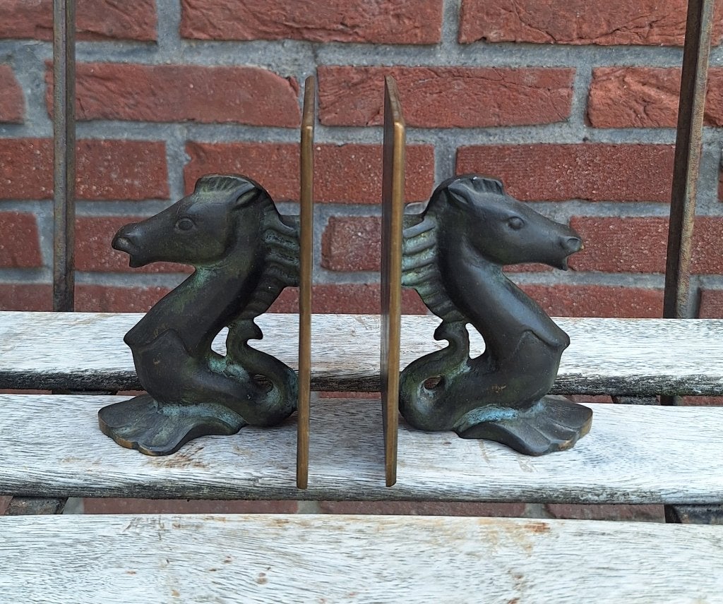 Prachtige jaren 50 set bronzen zeepaardjes boekensteunen., Verzamelen, Retro, Ophalen of Verzenden, Huis en Inrichting