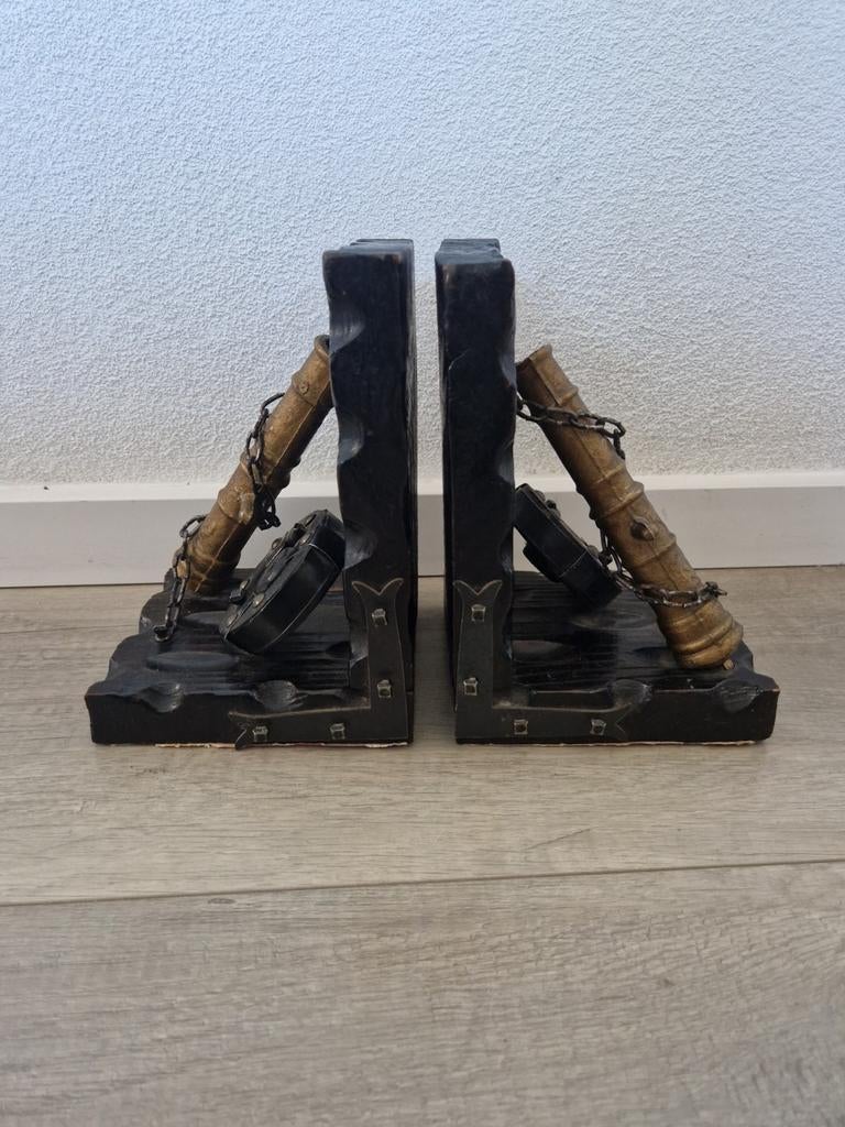 Boekensteunen boekensteun kanon schip stuurwiel hout piraat, Ophalen of Verzenden, Zo goed als nieuw