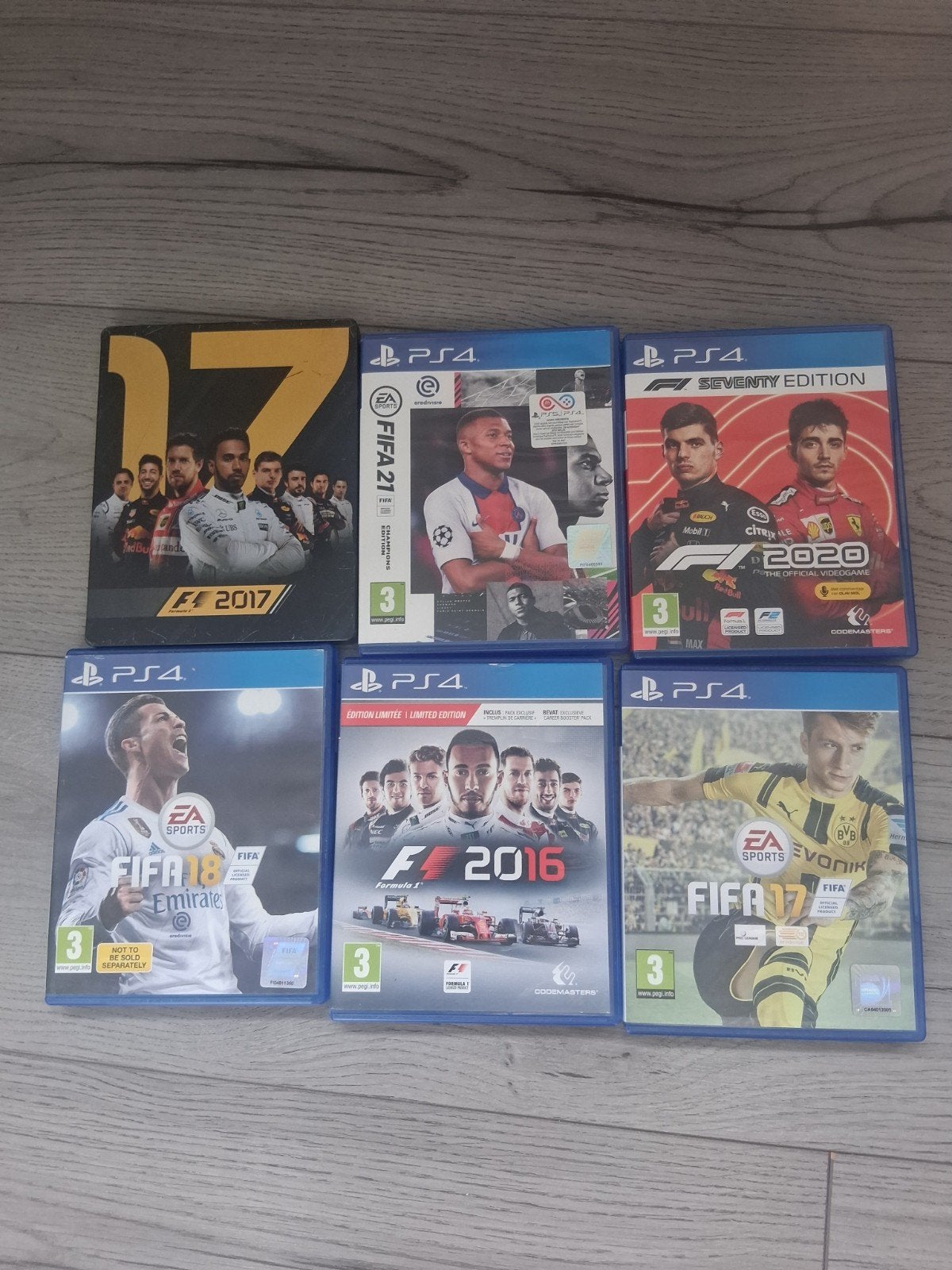 PS4 Games FIFA 17, FIFA 18, FIFA 21, F1 2016, F1 2017, F1 20, Ophalen, Gebruikt, Eén computer, Sport