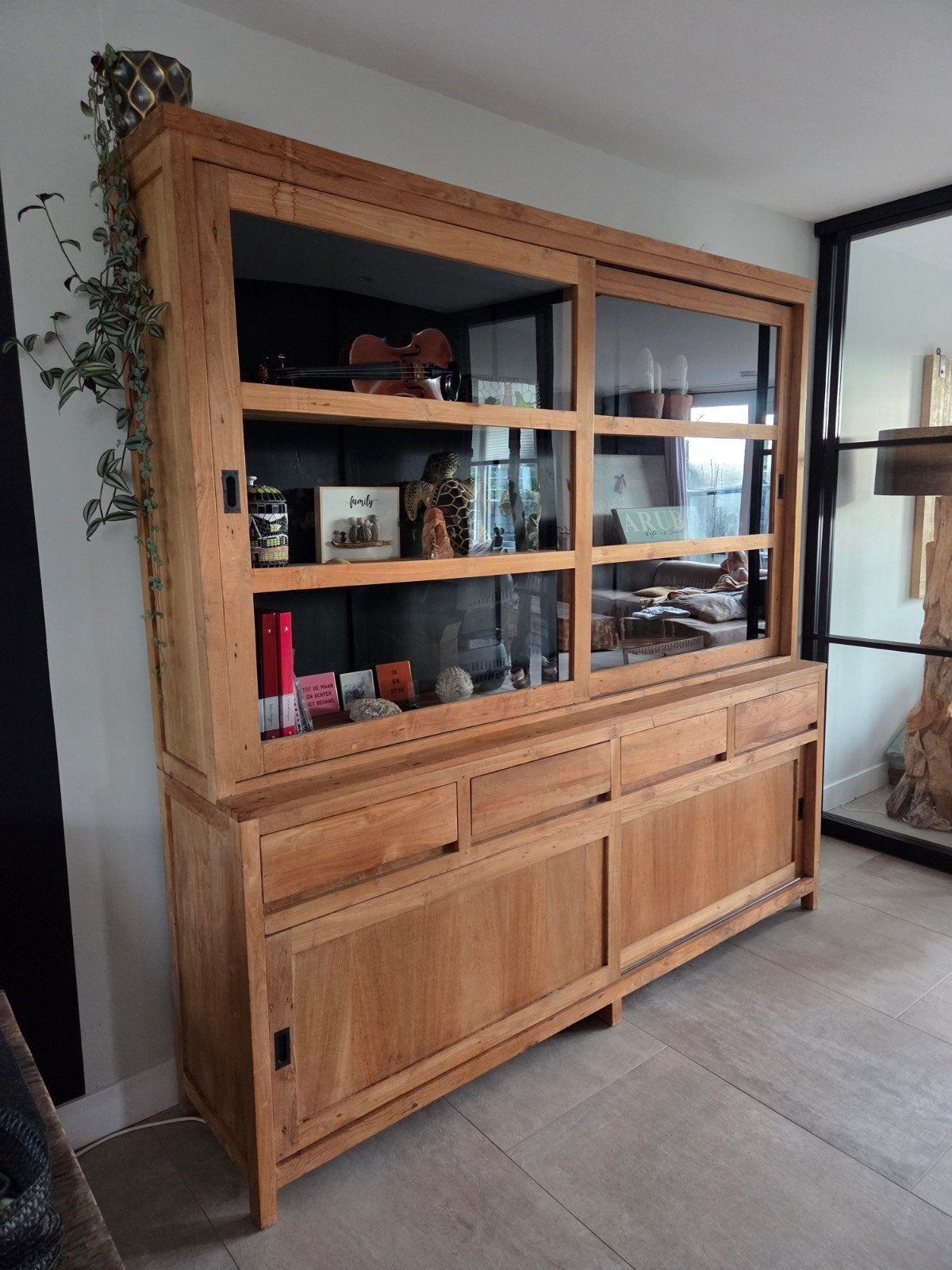 Teak Houten Buffetkast 219x220x48/37 cm (lxbxd), Ophalen, Gebruikt, Landelijk, Koloniaal, 200 cm of meer