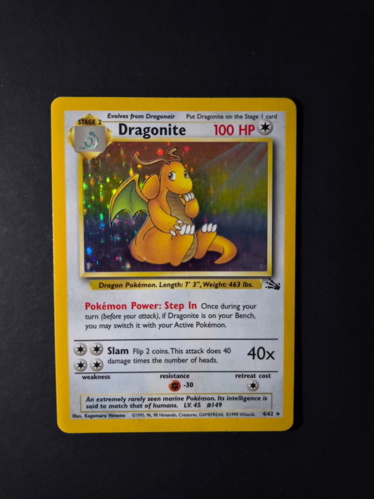 Dragonite 4/62 Pokemon Fossil holo WOTC, Ophalen of Verzenden, Gebruikt, Booster, Foil