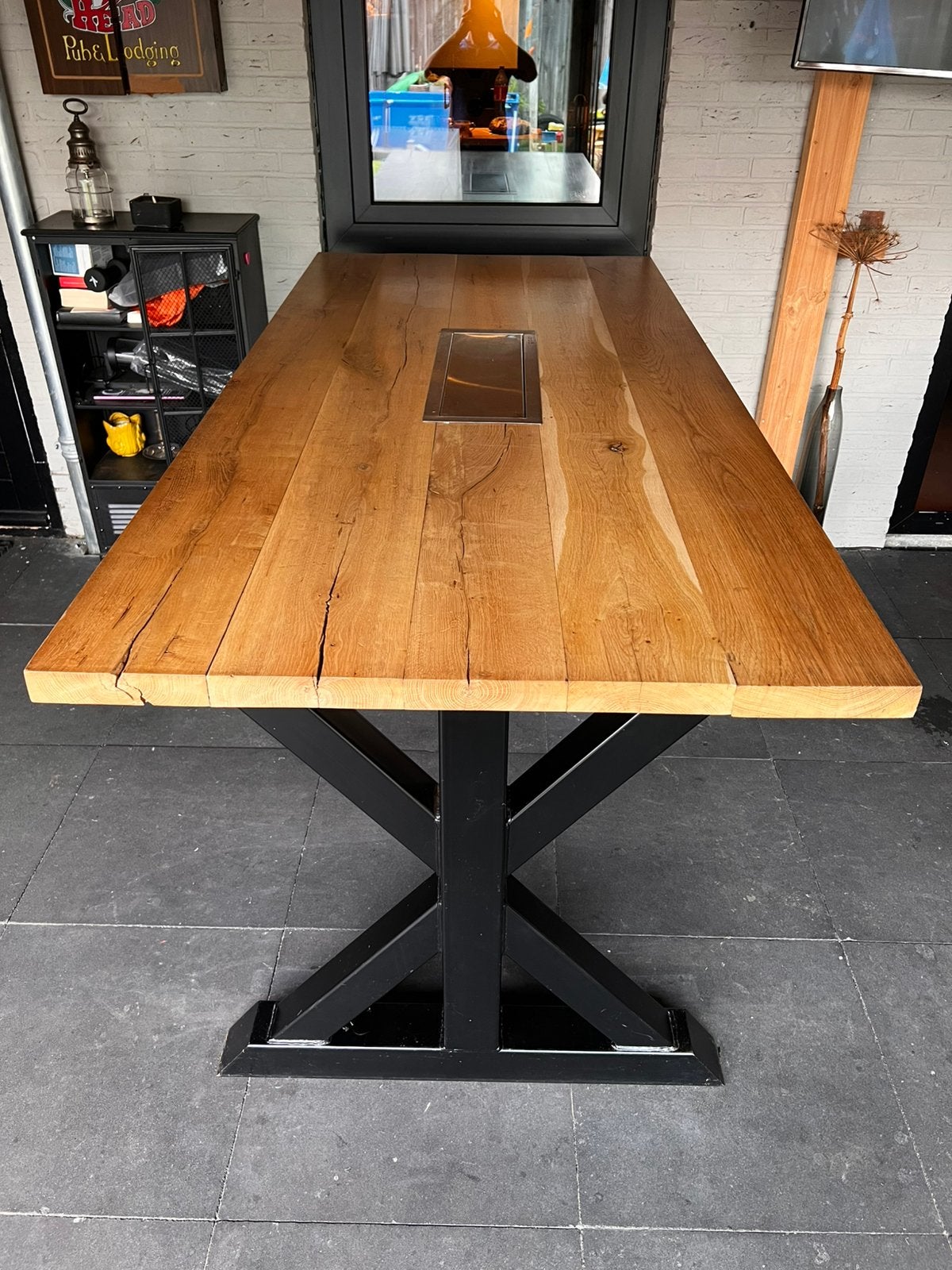 Bartafel met sfeerhaard, Huis en Inrichting, Tafels | Eettafels, Ophalen, 100 tot 150 cm, 50 tot 100 cm, Zo goed als nieuw