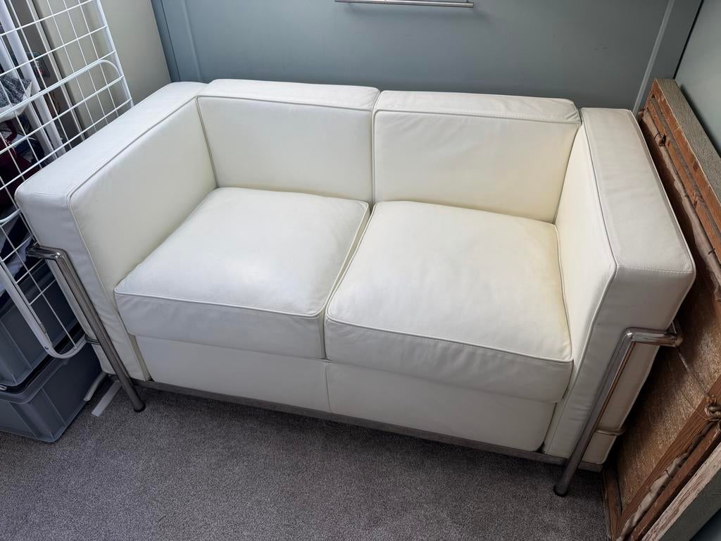Casina LC2 replica tweepersoonsbank - wit leer, Ophalen, 150 tot 200 cm, Tweepersoons, Zo goed als nieuw