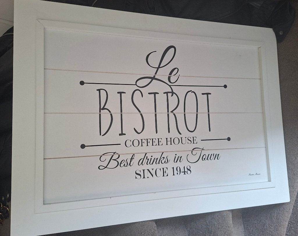 Te koop Riviera Maison schilderij Le Bistrot, Ophalen, Zo goed als nieuw, 50 tot 75 cm, Schilderij