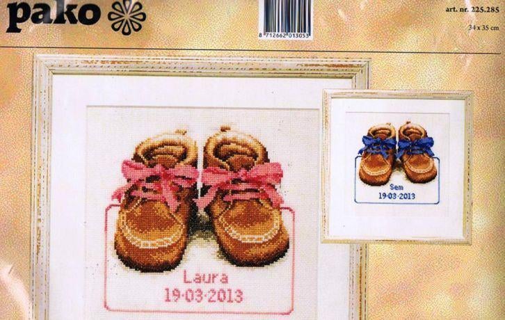 Borduurpakket Geboortetegel Babyschoentjes 225285, Geen, Geen, Nieuw, Ophalen of Verzenden