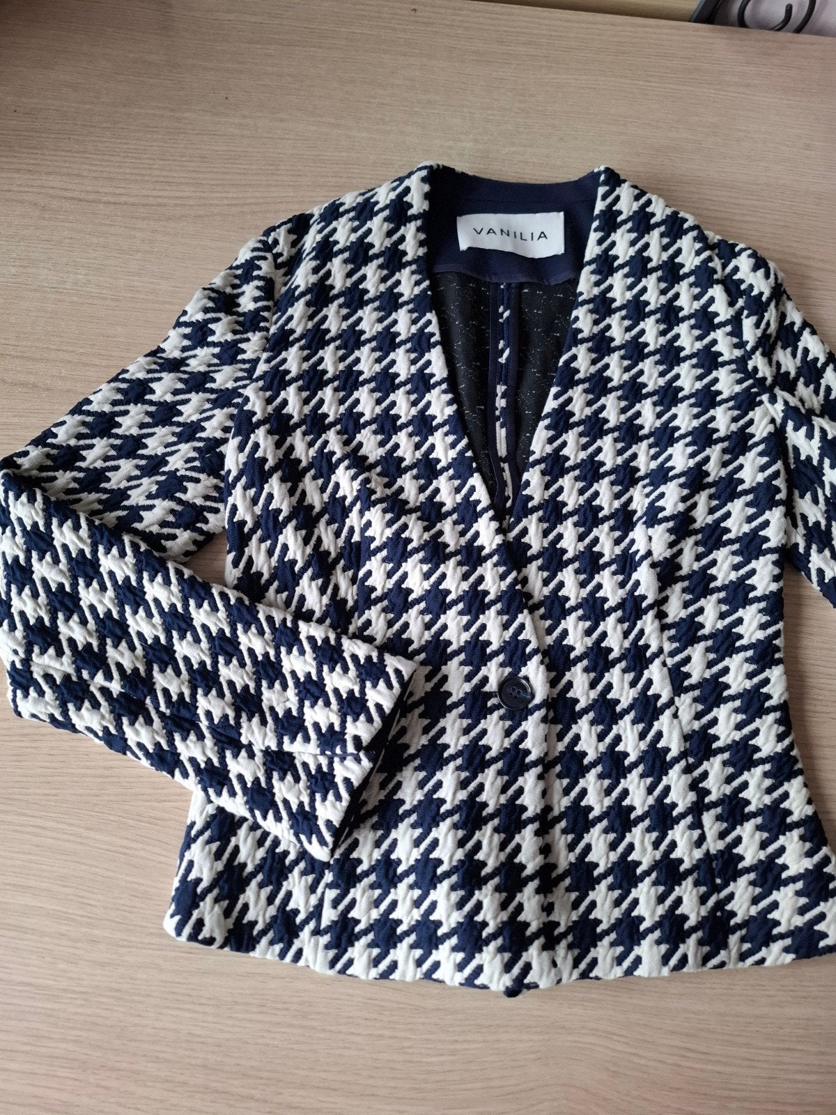 blauw crème kolbert jasje mt 36 Vanilia pied de poule ruit, Blauw, Vanilia, Ophalen of Verzenden, Zo goed als nieuw