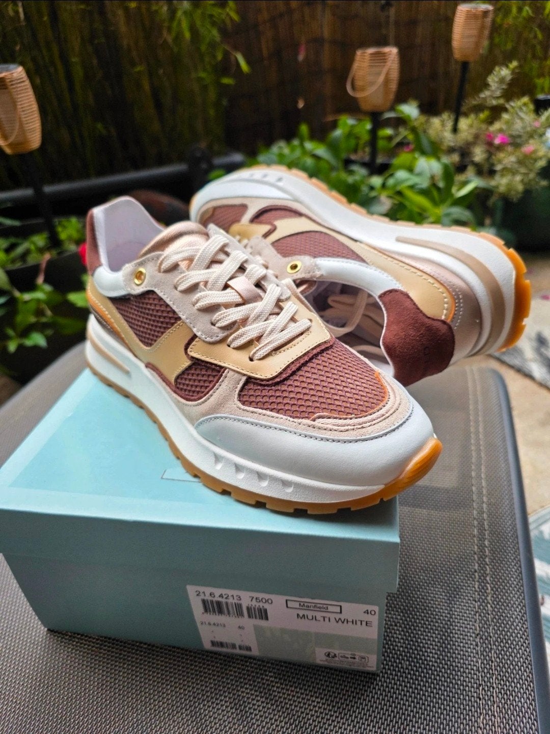 Manfield Dames Beige Leren Sneakers Multicolor - Maat 40, Kleding | Dames, Schoenen, Manfield, Ophalen of Verzenden