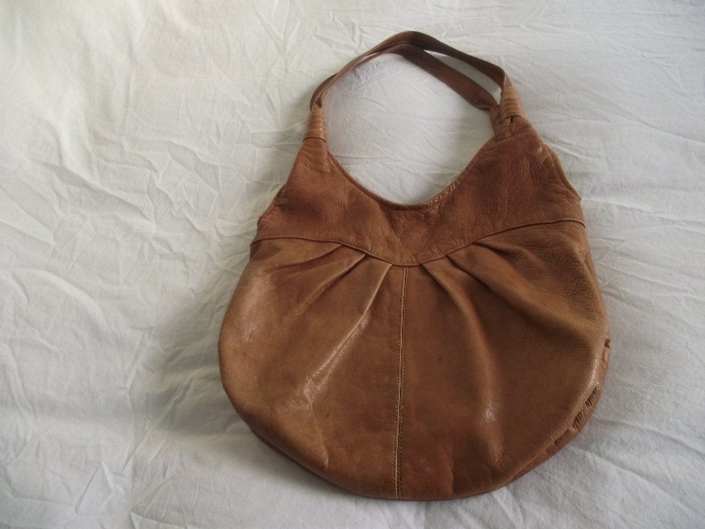 bruin leren Hobo tas 2 handvatten binnenvak Br 38 cm H 40 cm, Ophalen of Verzenden, Gebruikt, Bruin, Handtas